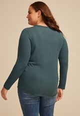 Plus Size Heartland Henley Long Sleeve Tee, OPERA TEAL, small