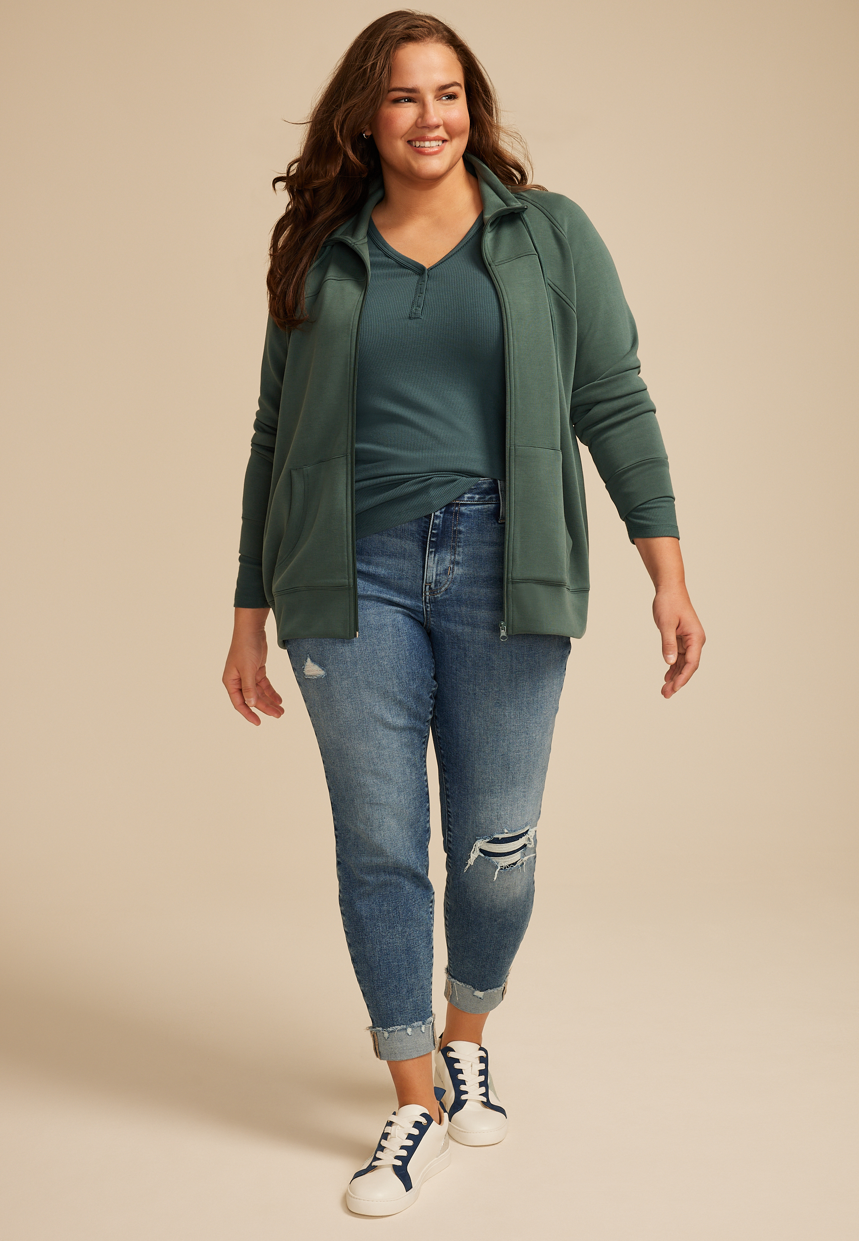 Plus Size Heartland Henley Long Sleeve Tee, OPERA TEAL, large
