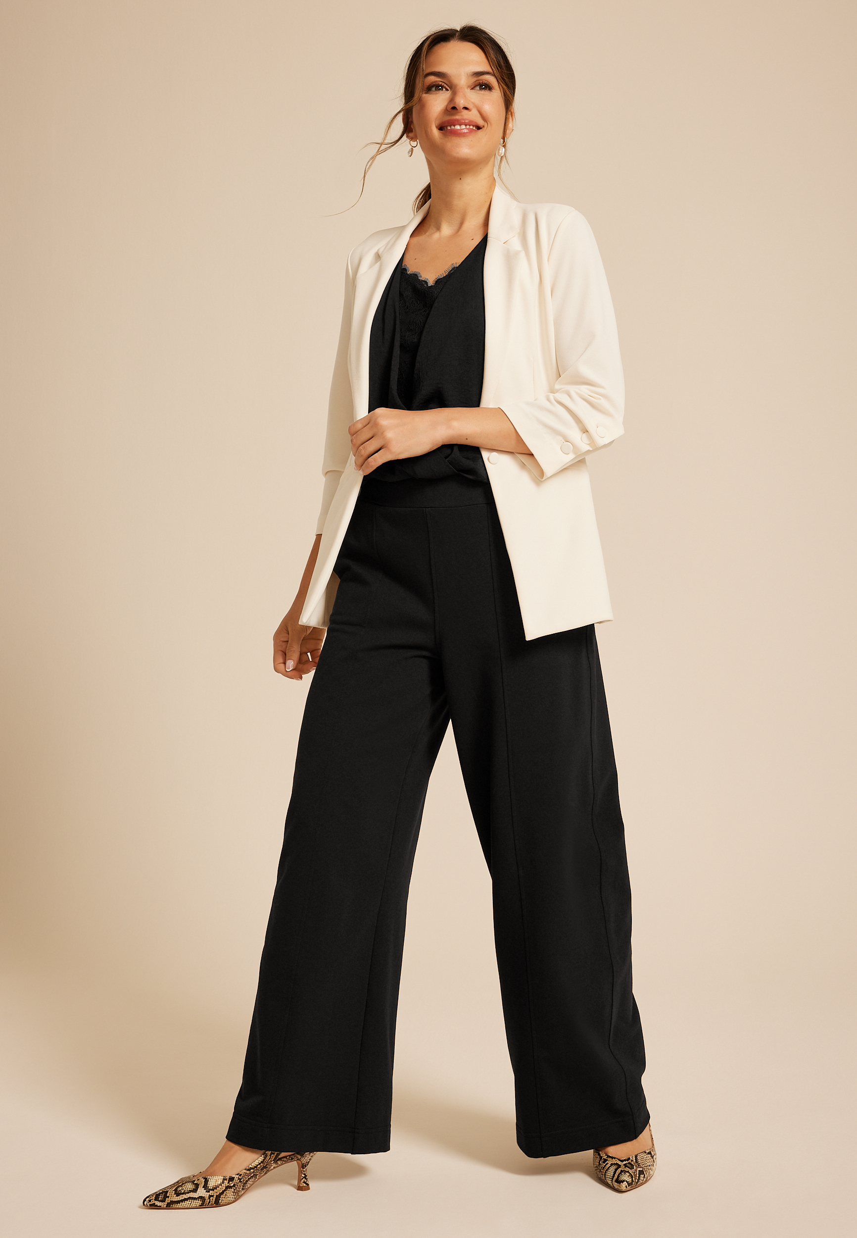 Knit High Rise Wide Leg Pant, BLACK, large