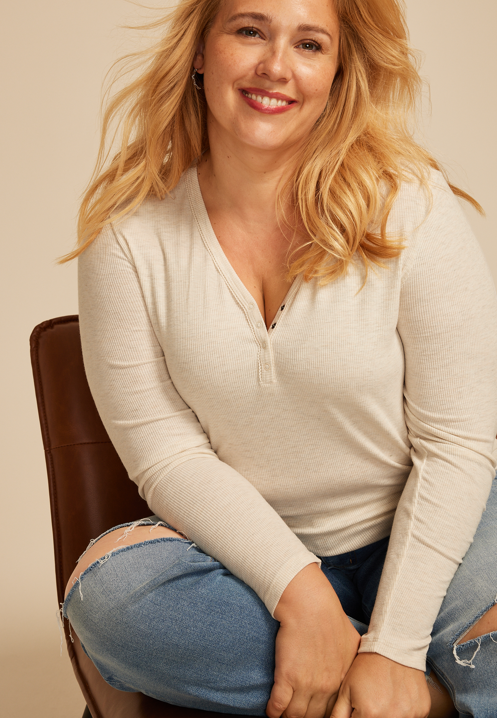 Plus Size Heartland Heathered Henley Long Sleeve Tee