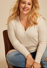 Plus Size Heartland Heathered Henley Long Sleeve Tee, LIGHT OATMEAL HEATHER, small