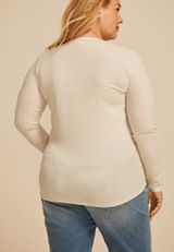 Plus Size Heartland Heathered Henley Long Sleeve Tee, LIGHT OATMEAL HEATHER, small