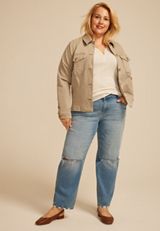 Plus Size Heartland Heathered Henley Long Sleeve Tee, LIGHT OATMEAL HEATHER, small
