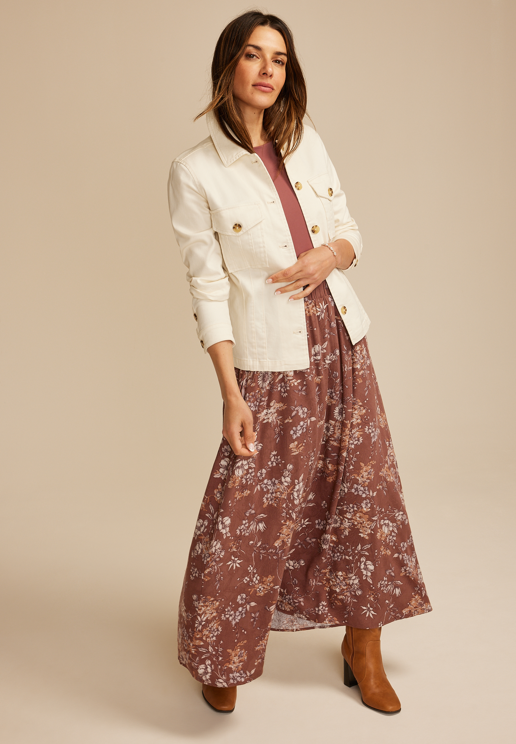 Floral High Rise Maxi Skirt, C8590, large