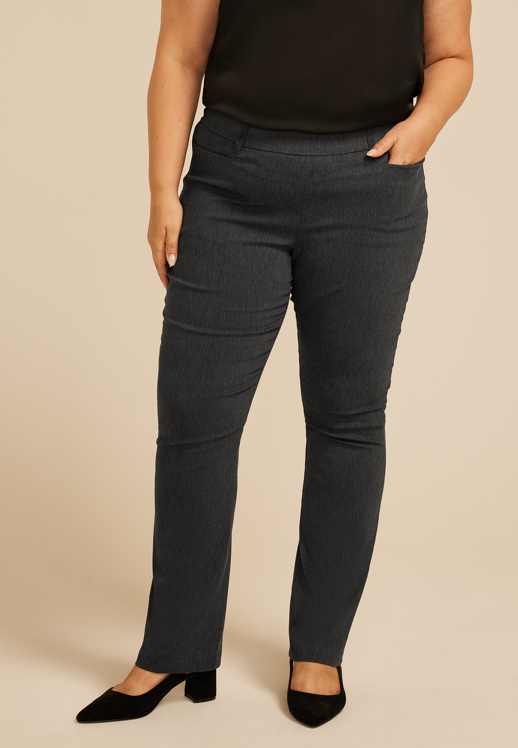Plus Size Heathered Bengaline Mid Rise Bootcut Pant, C3017, large