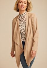 Faux Suede Waterfall Cardigan, C210, small