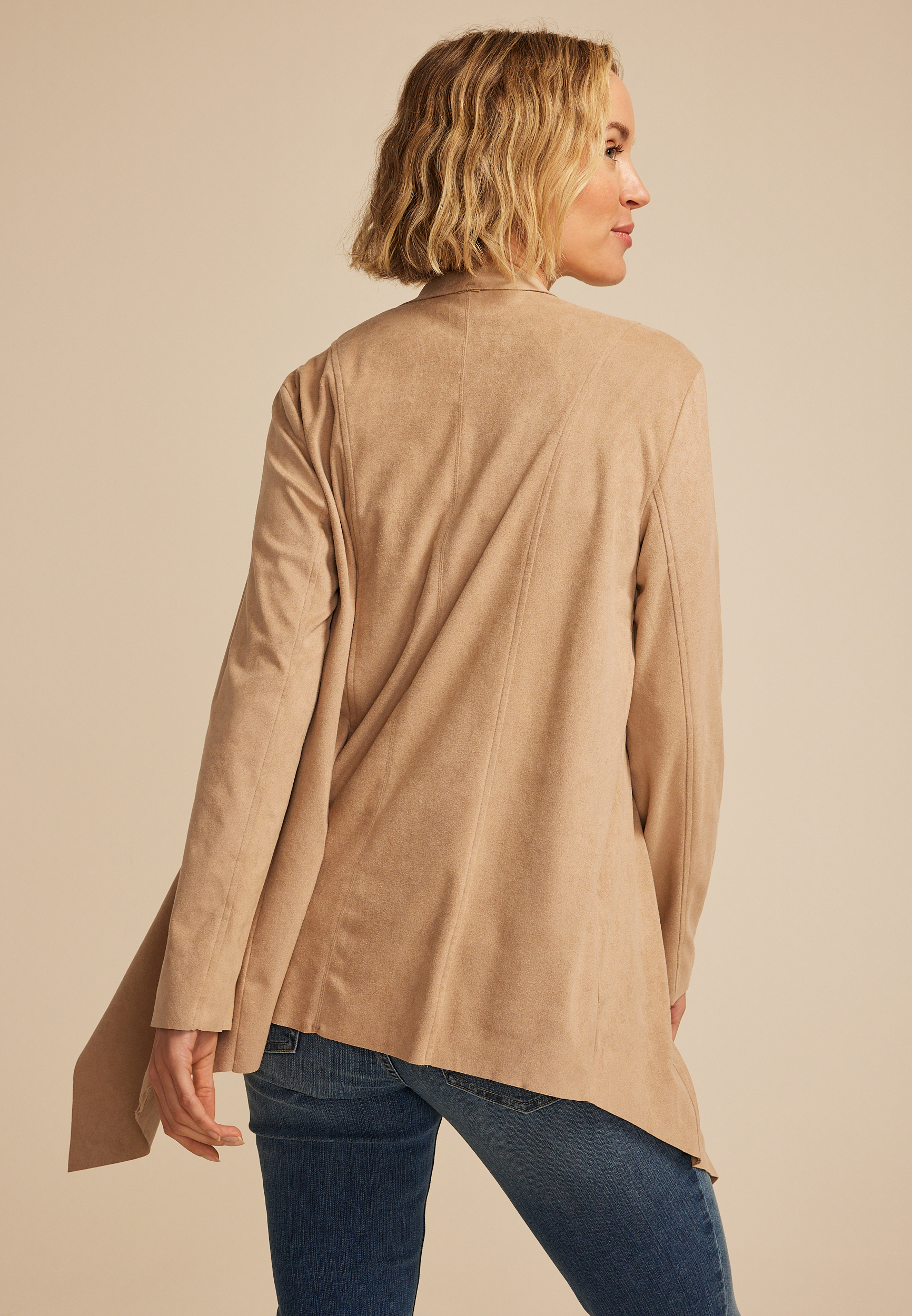 Faux Suede Waterfall Cardigan, C210, large