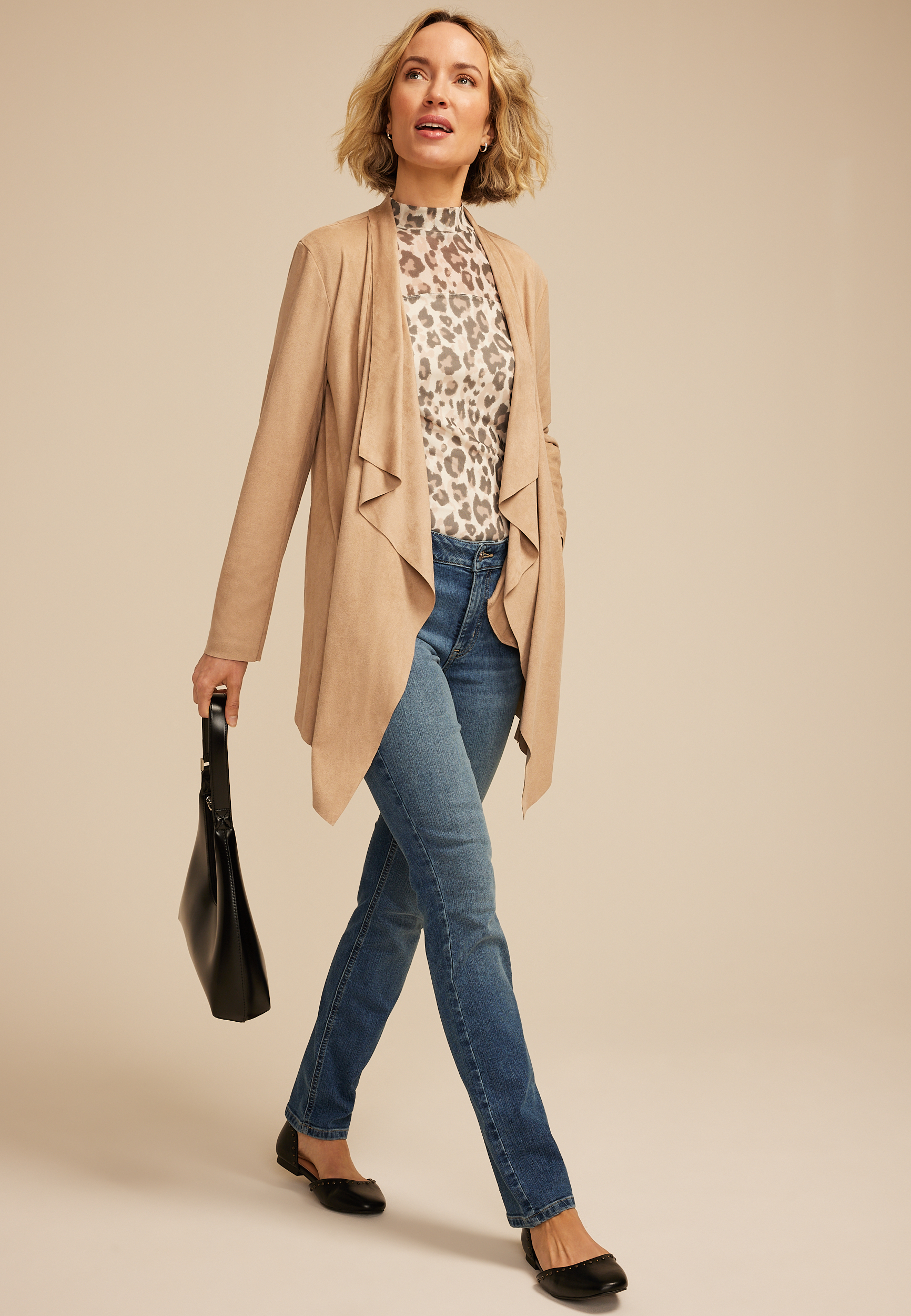Faux Suede Waterfall Cardigan, C210, large