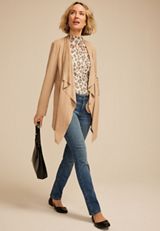 Faux Suede Waterfall Cardigan, C210, small