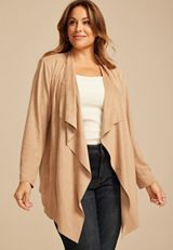 Plus Size Faux Suede Waterfall Cardigan, C210, small