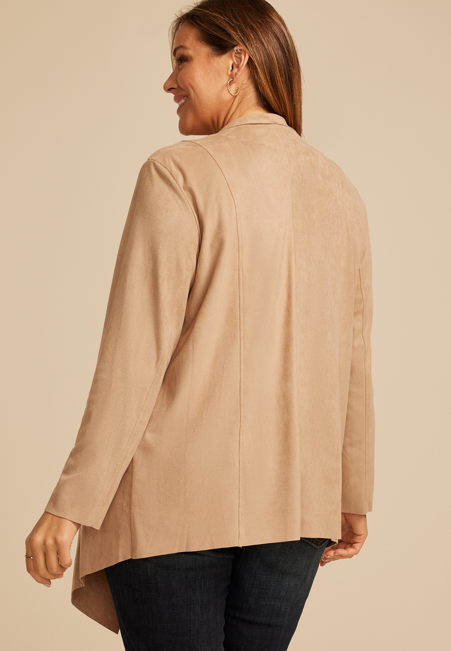 Plus Size Faux Suede Waterfall Cardigan, C210, large