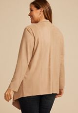 Plus Size Faux Suede Waterfall Cardigan, C210, small