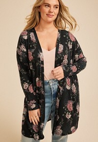 Plus Size Studded Open Front Duster Cardigan