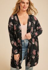 Plus Size Hacci Printed Cardigan, C1756, small
