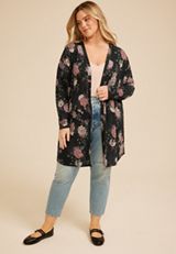 Plus Size Hacci Printed Cardigan, C1756, small