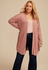 Plus Size Studded Open Front Duster Cardigan, , small