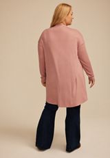 Plus Size Studded Open Front Duster Cardigan, , small