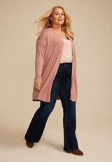 Plus Size Studded Open Front Duster Cardigan, , small