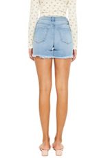 KanCan&trade; High Rise Frayed Hem 4.5in Short, LIGHT SANDBLAST, small