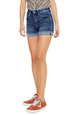 KanCan&trade; Dark Mid Rise Cuffed Frayed Hem 3.5in Short, C258, small