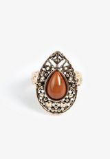 Brown Faux Stone Oval Ring, GOLD, small