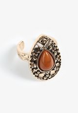 Brown Faux Stone Oval Ring, GOLD, small