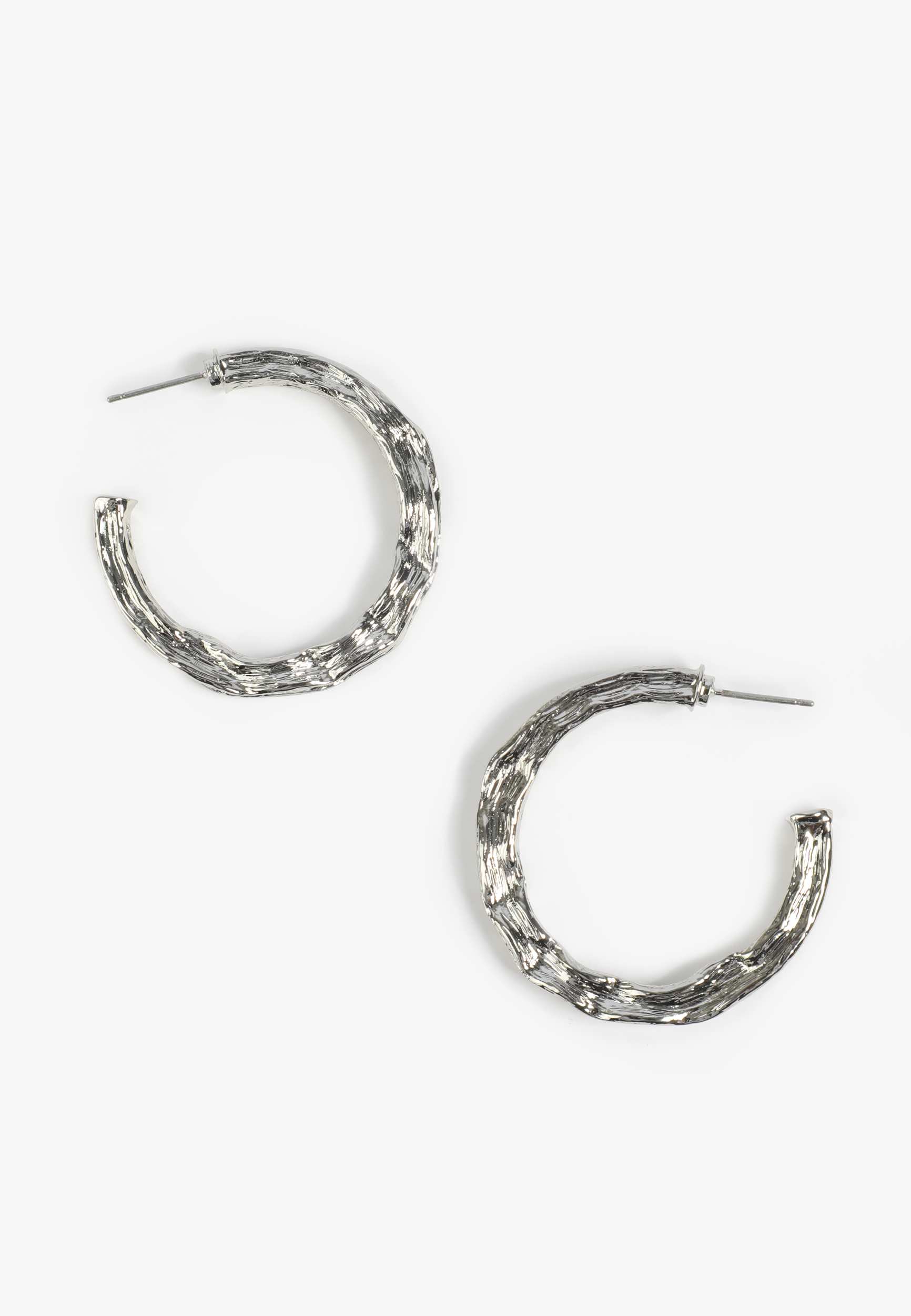 Silver Hammered Hoops Earrings
