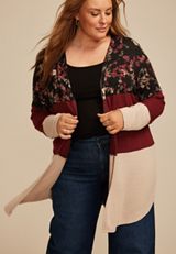 Plus Size Hacci Colorblock Cardigan, C1756, small