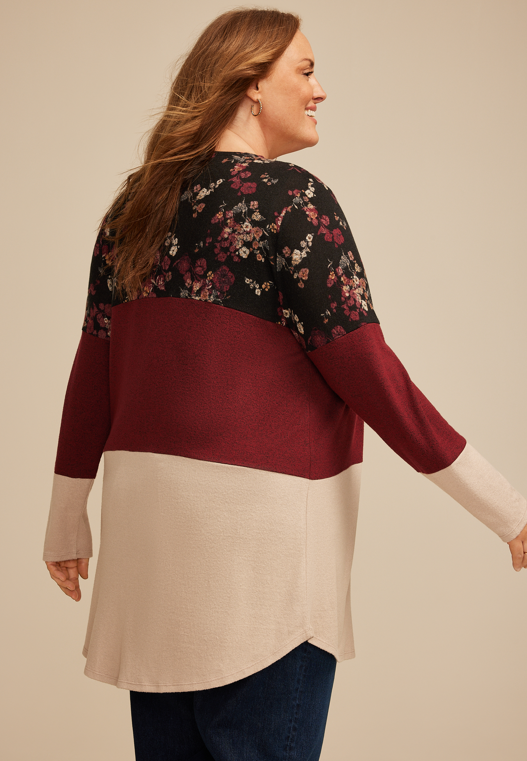 Plus Size Hacci Colorblock Cardigan, C1756, large