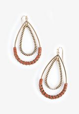 Brown Faux Leather Double Teardrop Earrings, C605, small