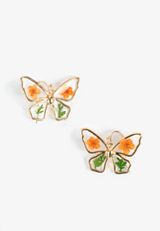 Orange And Green Pressed Flower Butterfly Earrings, C1524, small