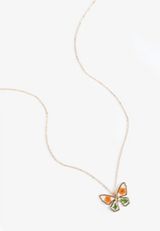 Orange And Green Pressed Flower Butterfly Pendant Necklace, C1524, small