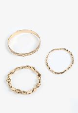 3 Pack Gold Stretch And Bangle Bracelet Set, GOLD, small