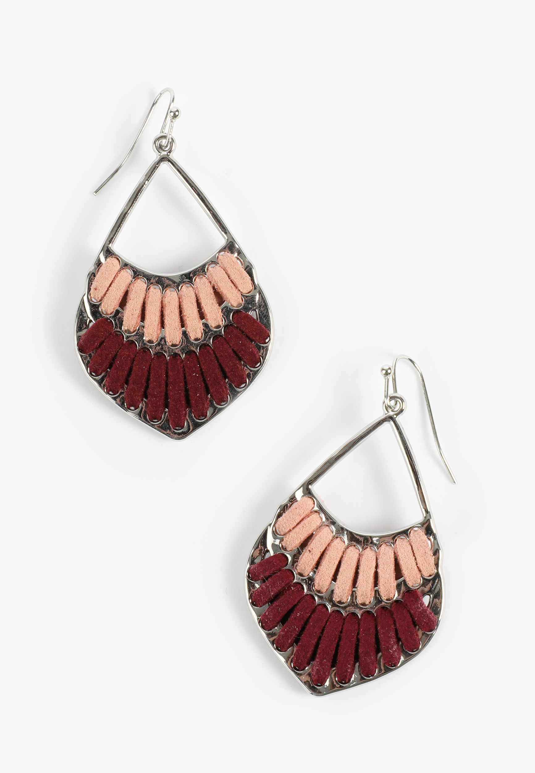 Pink And Burgundy Corded Teardrop Earrings