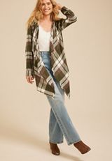 Plaid Open Front Waterfall Cardigan, C9162, small
