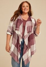 Plus Size Plaid Open Front Waterfall Cardigan, C1653, small