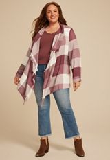 Plus Size Plaid Open Front Waterfall Cardigan, C1653, small