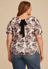 Plus Size Studio Y Abstract Floral Mesh Puff Sleeve Blouse, , small