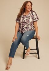 Plus Size Studio Y Abstract Floral Mesh Puff Sleeve Blouse, , small