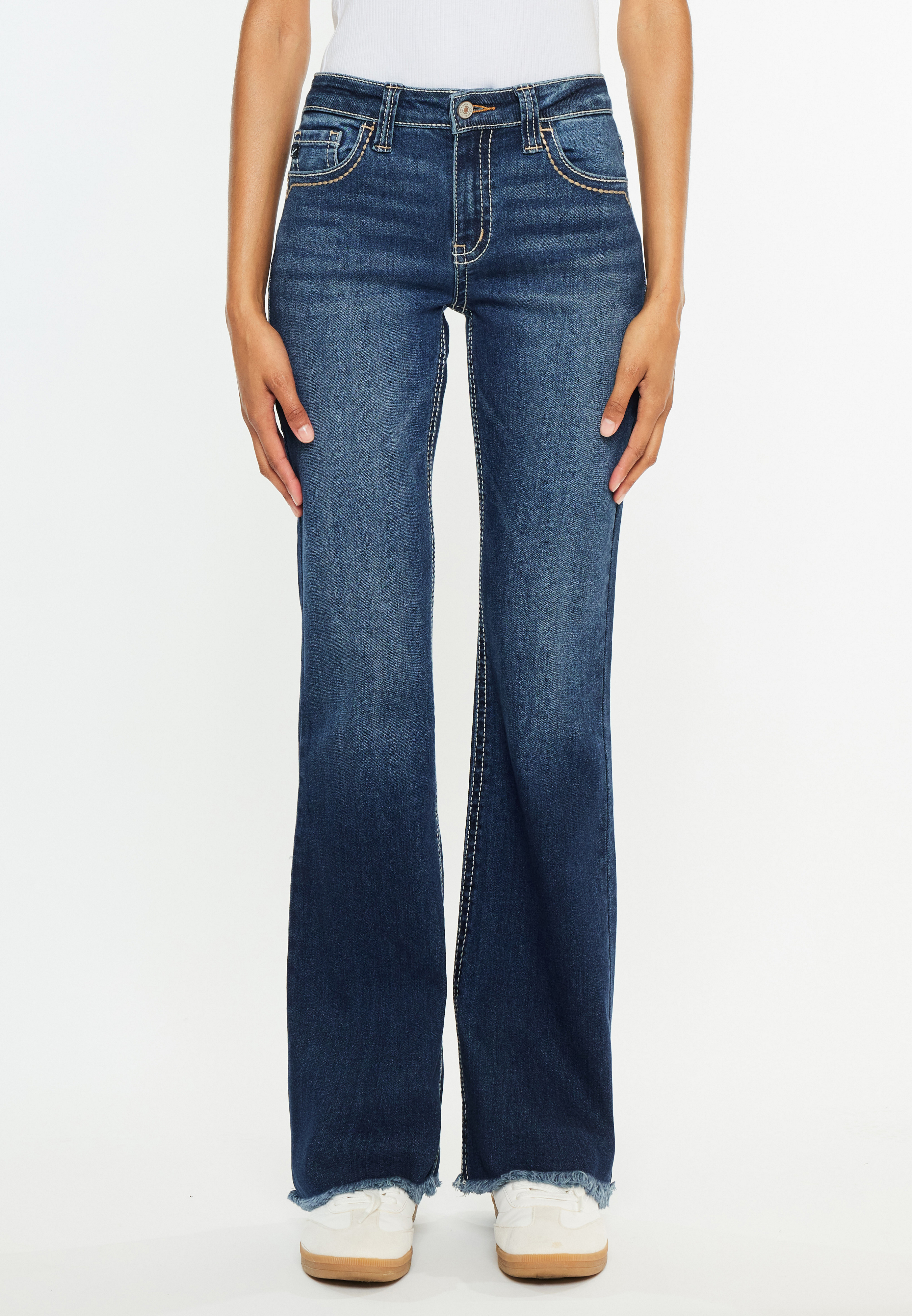 KanCan&trade; Curvy Mid Rise Frayed Hem Bootcut Jean, C258, large