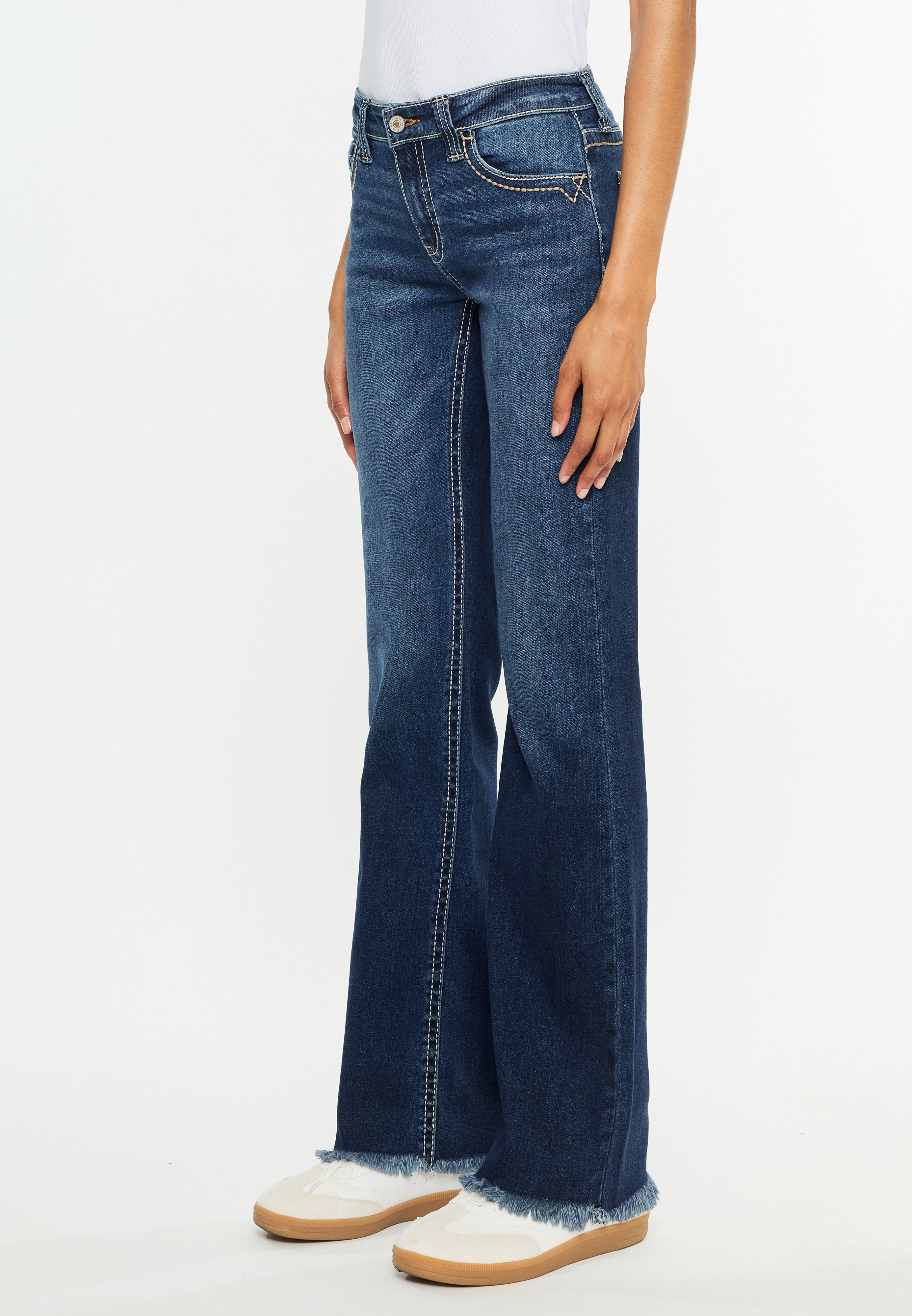 KanCan&trade; Curvy Mid Rise Frayed Hem Bootcut Jean, C258, large