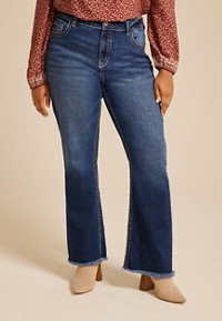 Plus Size Flying Monkey™ Dark High Rise Destructed Hem Slim Boot Jean