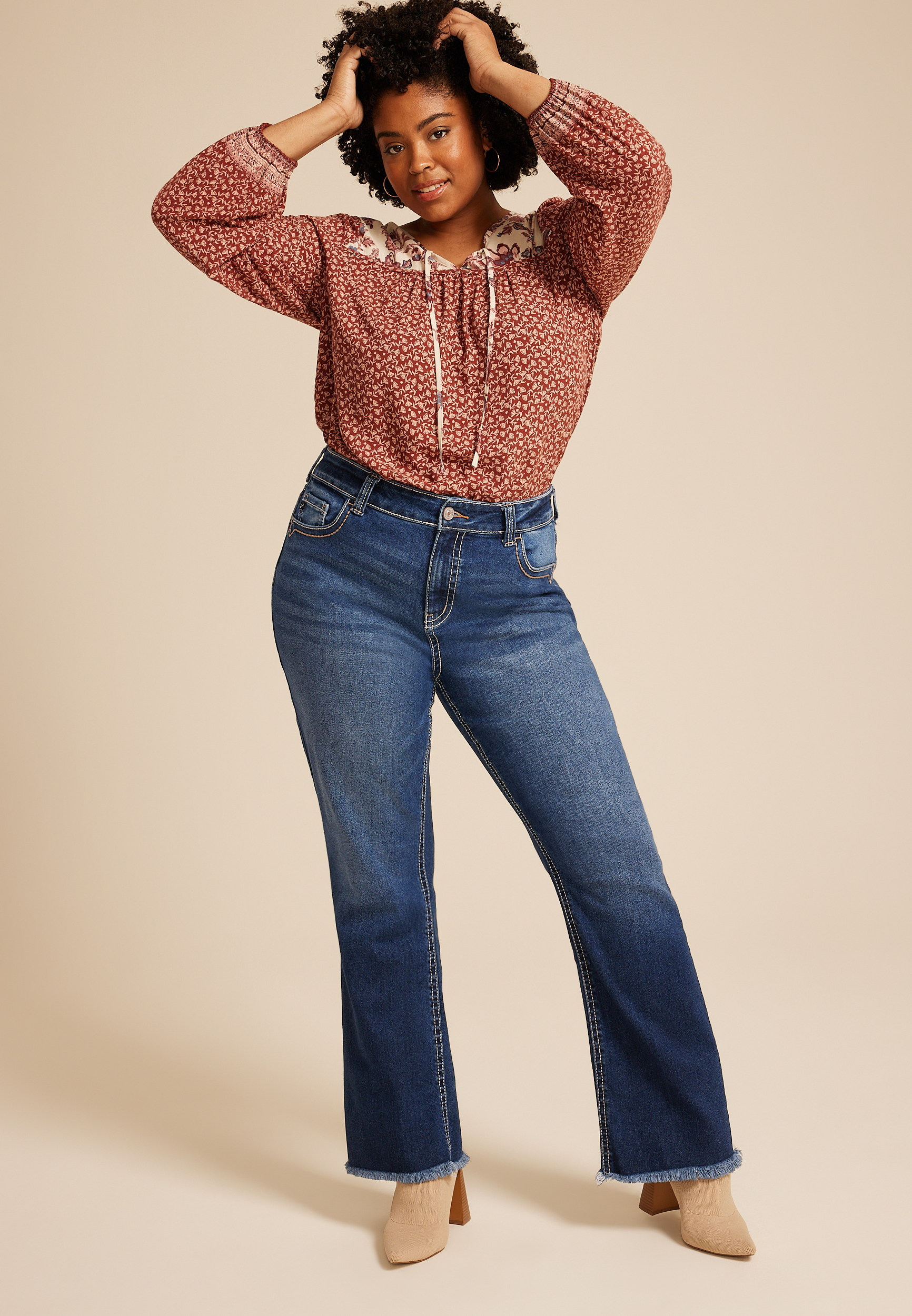 Plus Size KanCan™ Mid Rise Frayed Hem Bootcut Jean