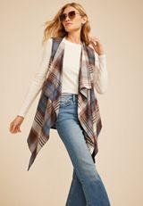 Plaid Open Front Waterfall Vest, C2542, small