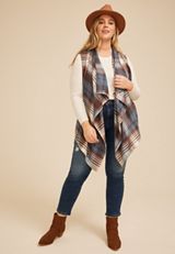 Plus Size Plaid Open Front Waterfall Vest, C2542, small