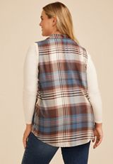 Plus Size Plaid Open Front Waterfall Vest, C2542, small