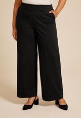 Plus Size Knit High Rise Wide Leg Pant, C106, small
