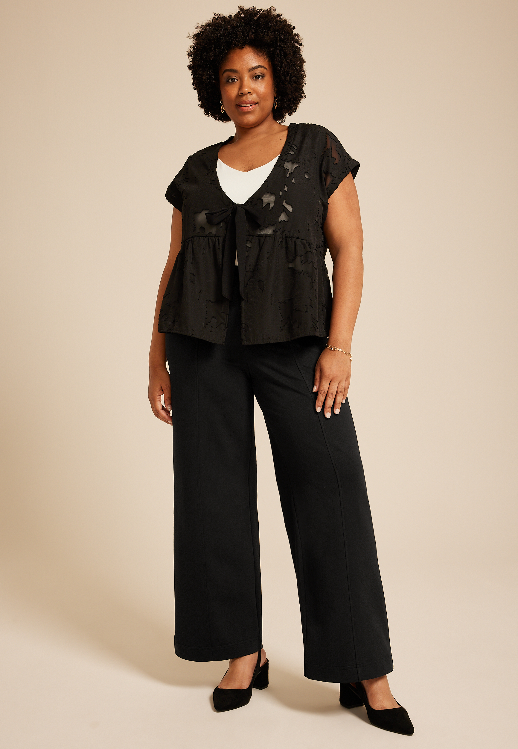 Plus Size Knit High Rise Wide Leg Pant, C106, large