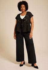 Plus Size Knit High Rise Wide Leg Pant, C106, small
