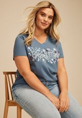 Plus Size Floral Embroidered Blessed Mama Classic Fit Graphic Tee, C4199, small